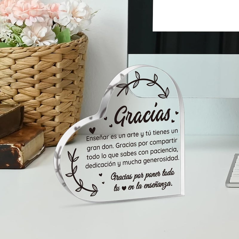 Yopyame Teacher Appreciation Acrylic Gifts - Spanish Heart Crystal Paperweight for Teacher Thank You Acrylic Gifts for Teachers from Student Christmas Birthday Keepsake Gift for Teachers - Image 4